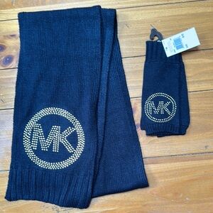 Michael Kors Black and Gold womens Scarf and fingerless Gloves Set (one size)
